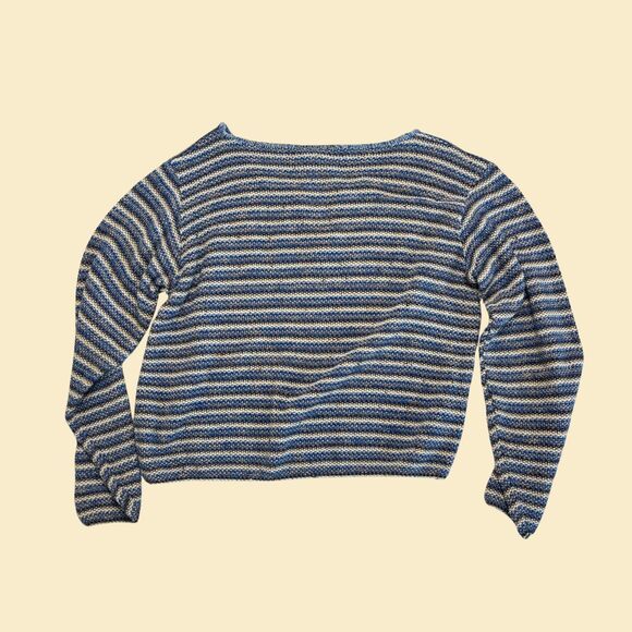 1980s knit L blouse by David Brett, vintage USA-made long sleeve striped shirt - Picture 7 of 7